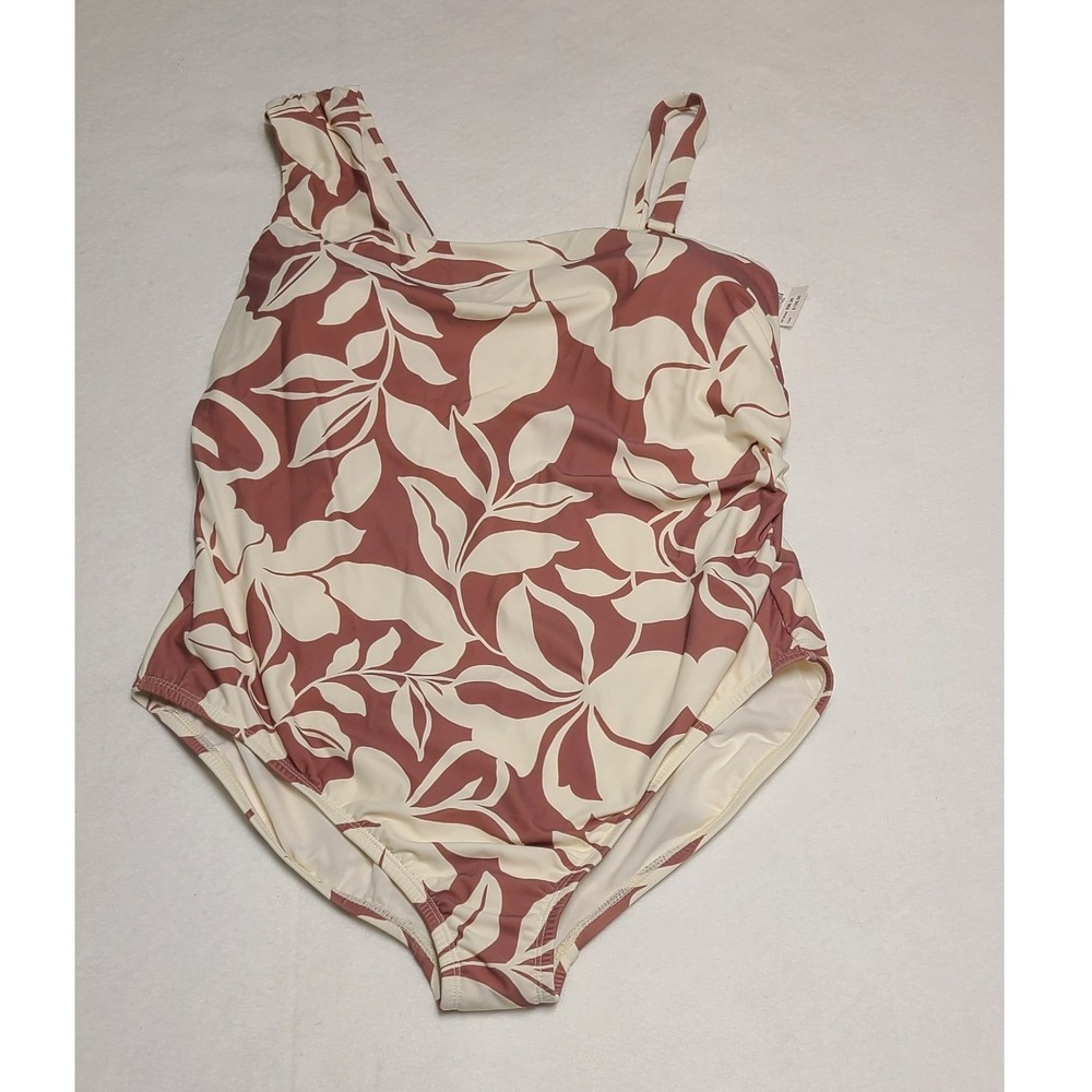 Raisins Curve Women's Asymmetrical One Piece Swimsuit Leaf Print Clay Size 20W
